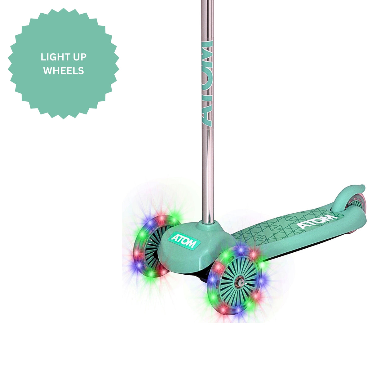 ATOM Light-Up Move &#39;N&#39; Groove Scooter in Green – 3-Wheel Kids Scooter with LED Flashing Deck and Wheels for Ages 3+