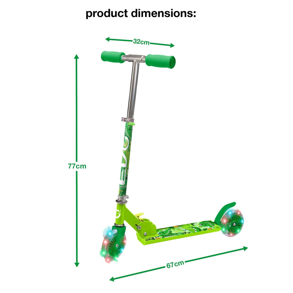 EVO Children&#39;s Light Up Inline Scooter for Kids Ages 5 and Up with LED Wheels and Adjustable Handlebar, perfect for enhancing motor skills and outdoor fun.