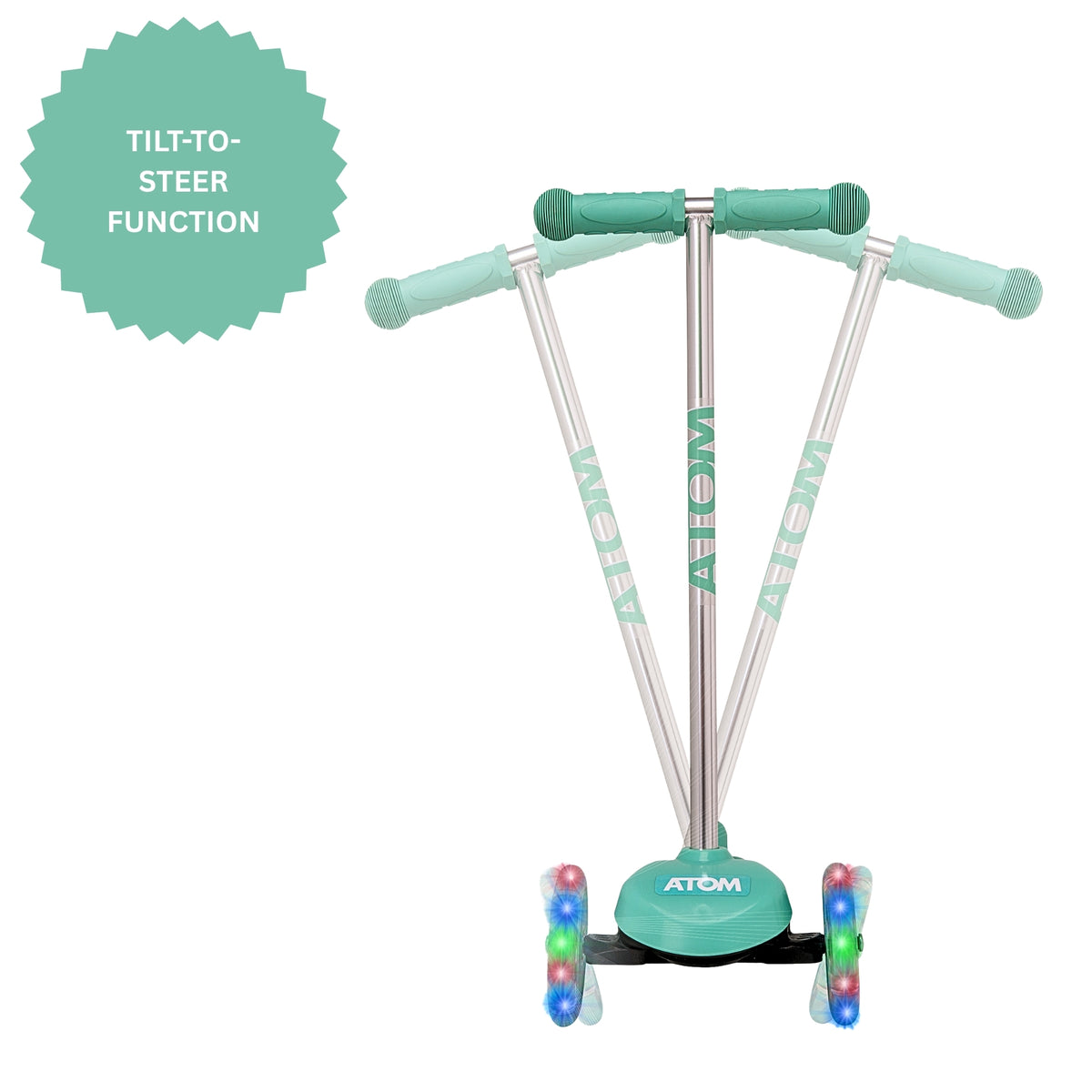 ATOM Light-Up Move &#39;N&#39; Groove Scooter in Green – 3-Wheel Kids Scooter with LED Flashing Deck and Wheels for Ages 3+