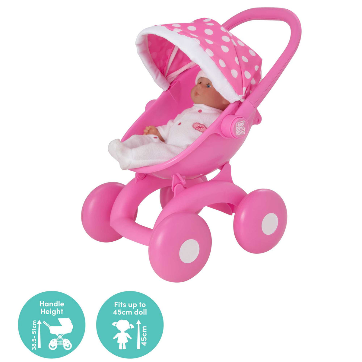 Dolly Tots My First 4 in 1 Dolls Pram - Multi-Functional Toy Pram, Stroller, Carrycot, and Seat for Dolls