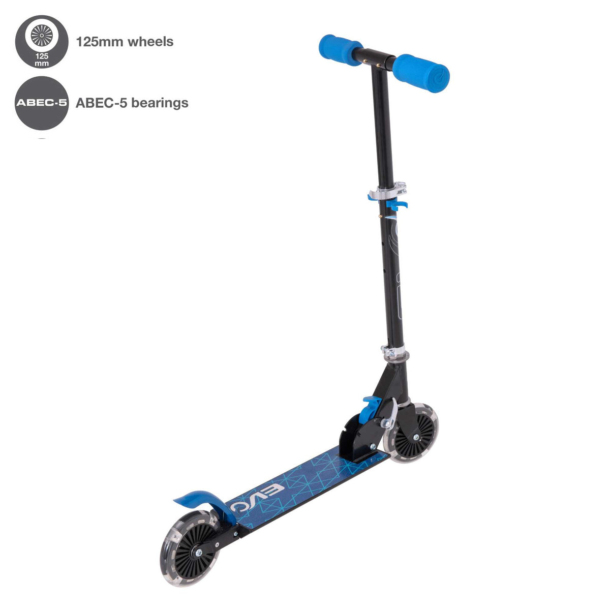 EVO Children&#39;s Light Up Inline Scooter for Kids Ages 5 and Up with LED Wheels and Adjustable Handlebar, perfect for enhancing motor skills and outdoor fun.