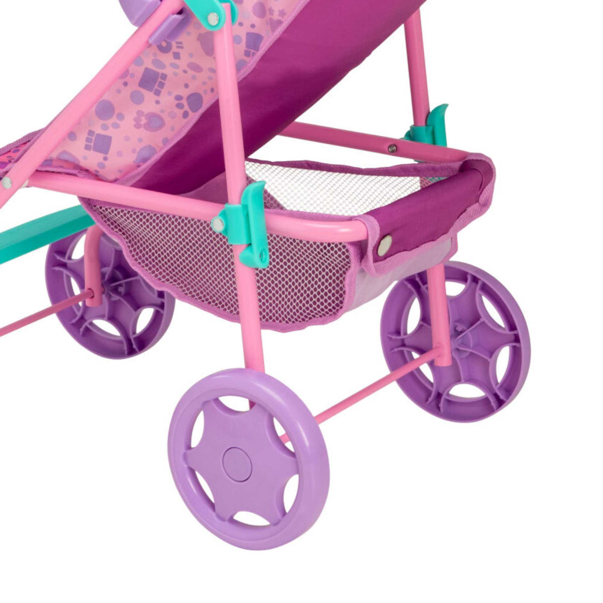 Bright and fun toy pushchair inspired by Gabby&#39;s Dollhouse, ideal for kids to push their favourite dolls and toys. Features a durable frame, smooth-rolling wheels, and colourful designs with beloved characters from the series.