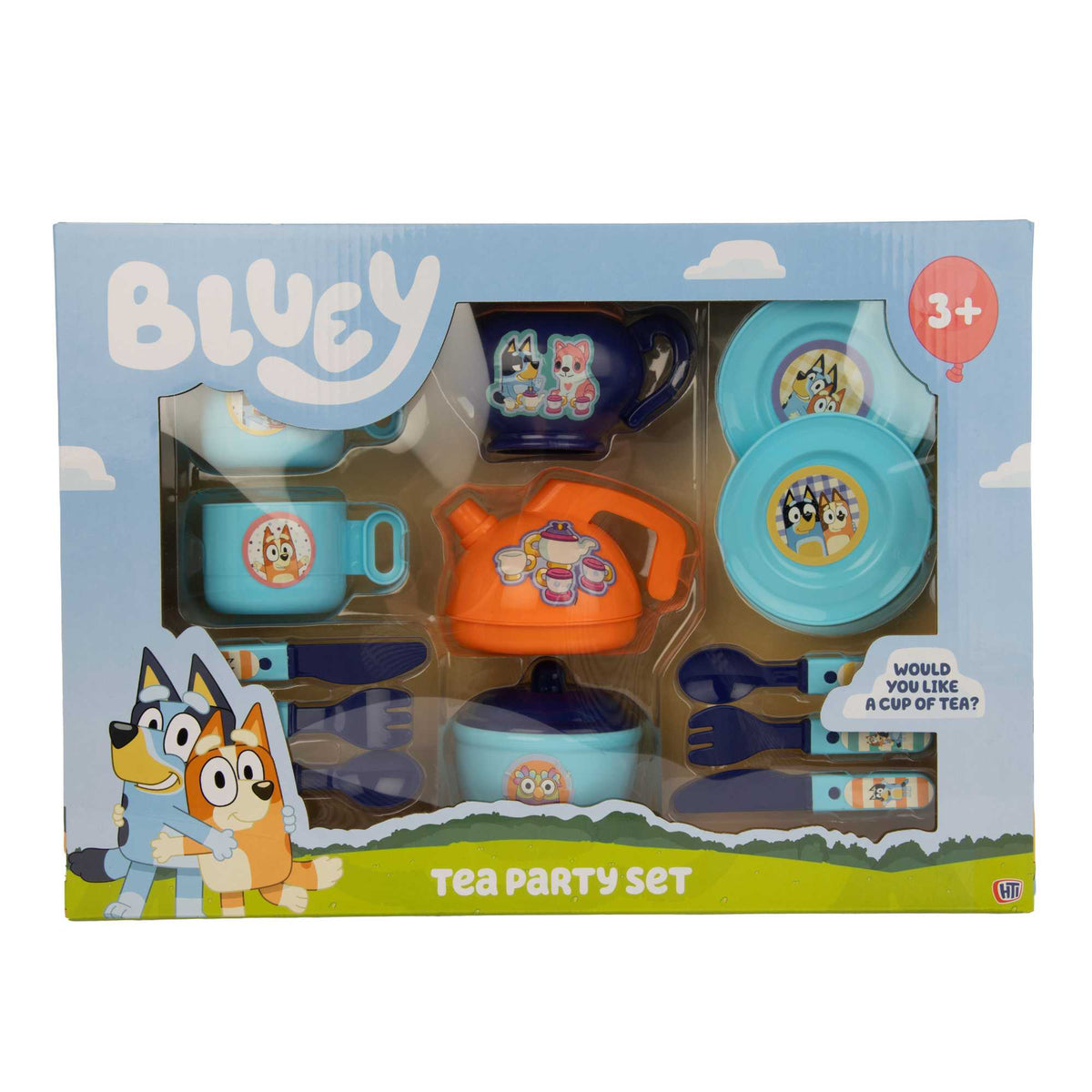 Bluey Tea Party Set for Kids – 11 Piece Pretend Play Set with Cups, Saucers, Teapot, Kettle, Cutlery, and Sugar Pot, Durable Plastic Play Set for Toddlers and Pre-schoolers