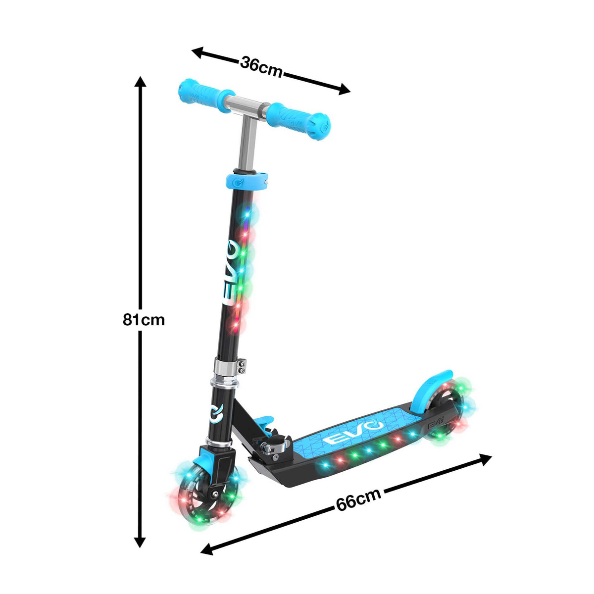 EVO Children&#39;s Light Up Light Blast Scooter for Kids Ages 5 and Up with LED Wheels and Adjustable Handlebar , perfect for enhancing motor skills and outdoor fun.