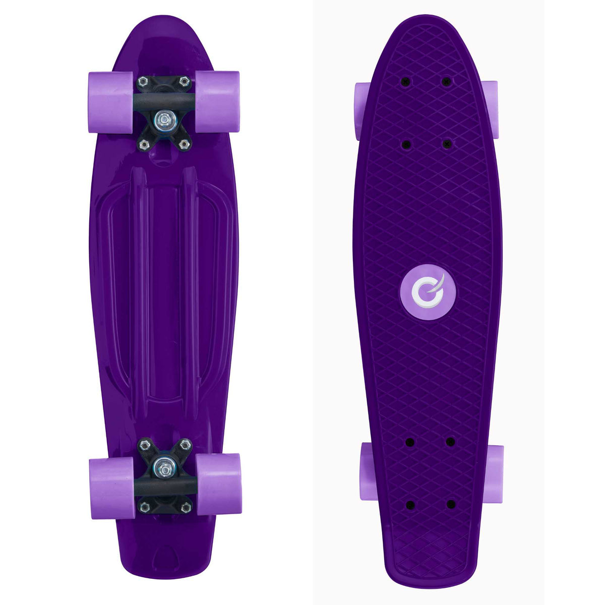 Children’s EVO 22-inch Penny Board in pink with light-up wheels, showcasing a compact design and vibrant retro style, perfect for young riders. The board features a textured grip surface and smooth, illuminated wheels that light up during movement. 