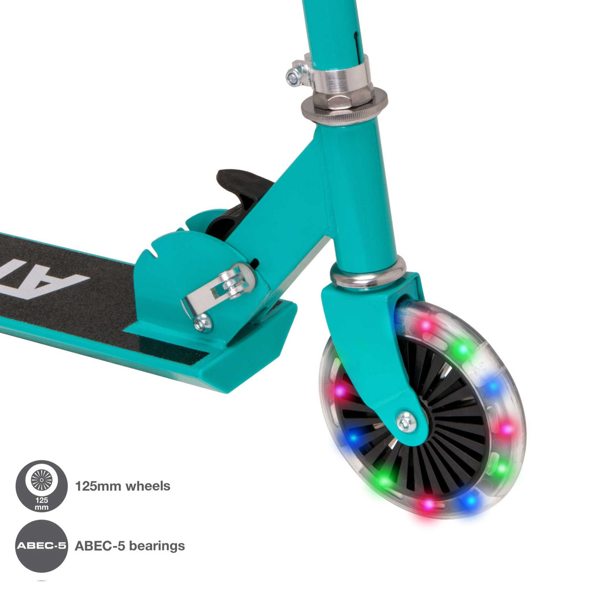 ATOM Inline Children&#39;s Kick Scooter in bright colours, designed for kids with a sturdy frame, adjustable handlebars, and smooth-rolling wheels, perfect for outdoor fun and active play.