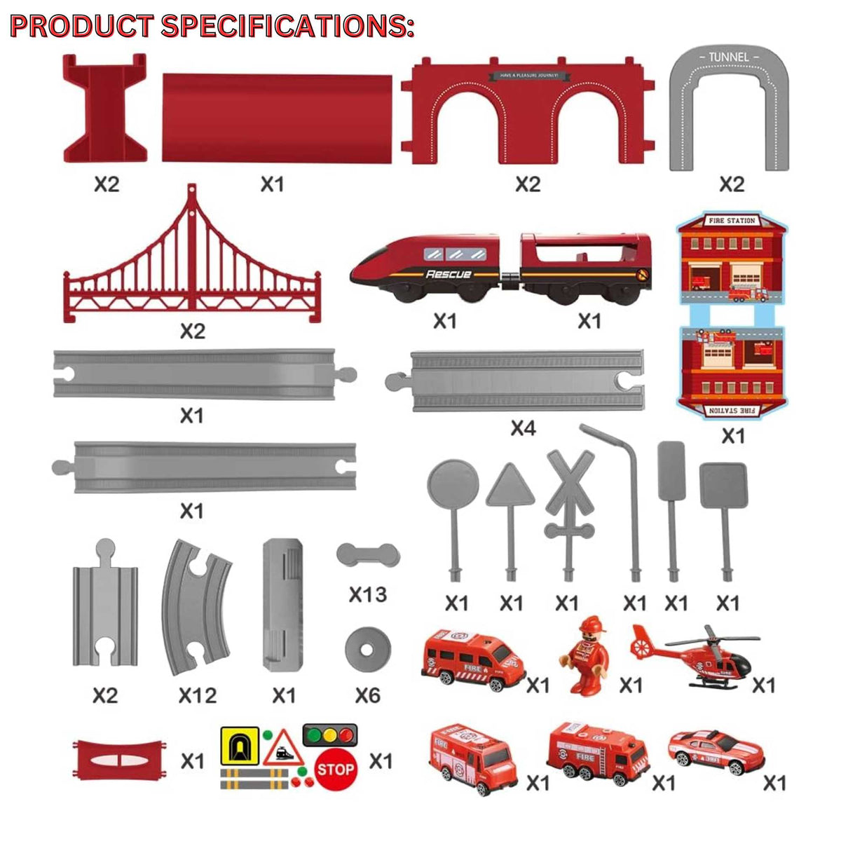 Teamsterz Fire Service Rescue Train Set - 66 Pieces Included Helicopters &amp; Planes
