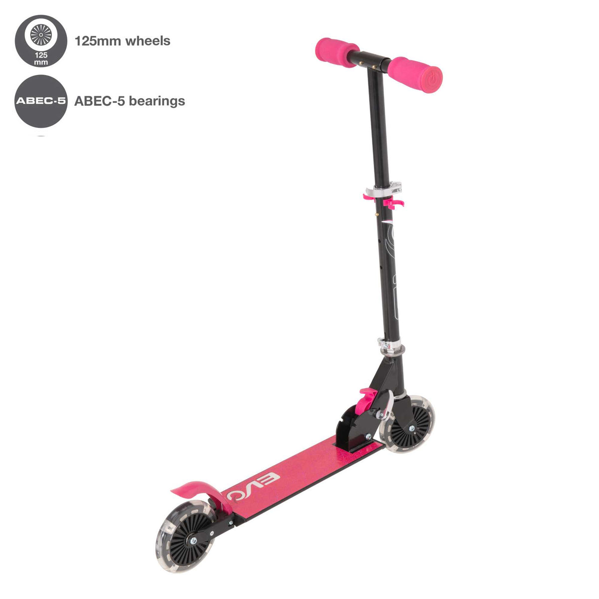 EVO Children&#39;s Light Up Inline Scooter for Kids Ages 5 and Up with LED Wheels and Adjustable Handlebar, perfect for enhancing motor skills and outdoor fun.