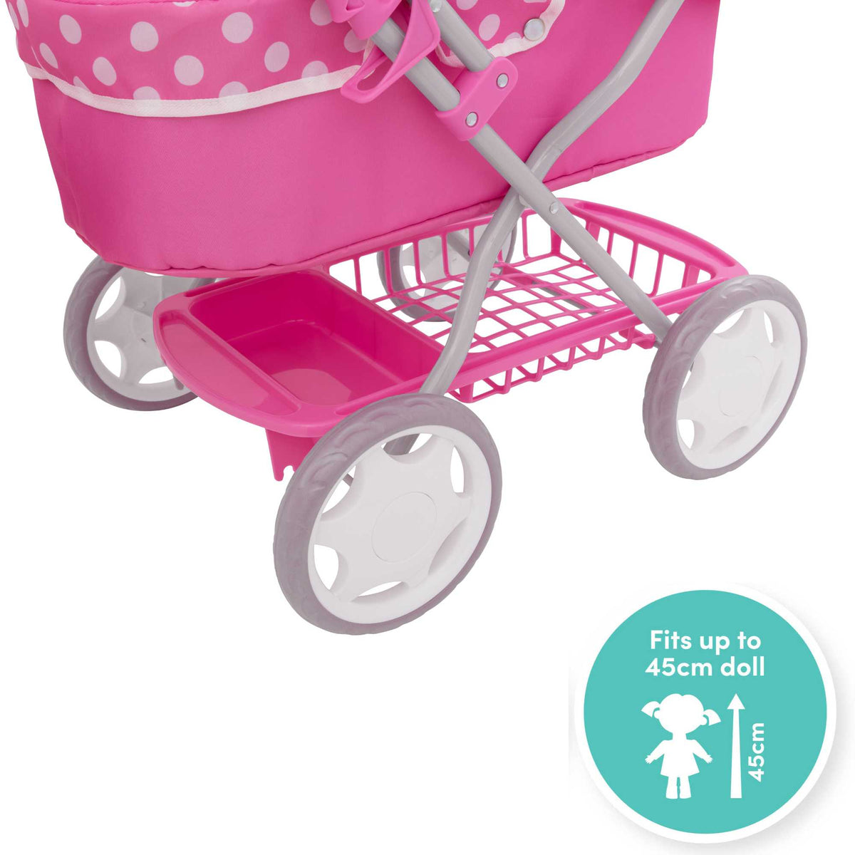  Childrens Dolls Pram, Childrens Dolls, Dolls Accessories, Dolly Tots, Dolls Stroller, Single Stroller, Childrens Buggy, Pink Dolls Stroller Dolls Changing Bag, Pram BagDolly Tots Junior Dolls Pram - Stylish and Durable Toy Pram for Dolls with Adjustable Handle