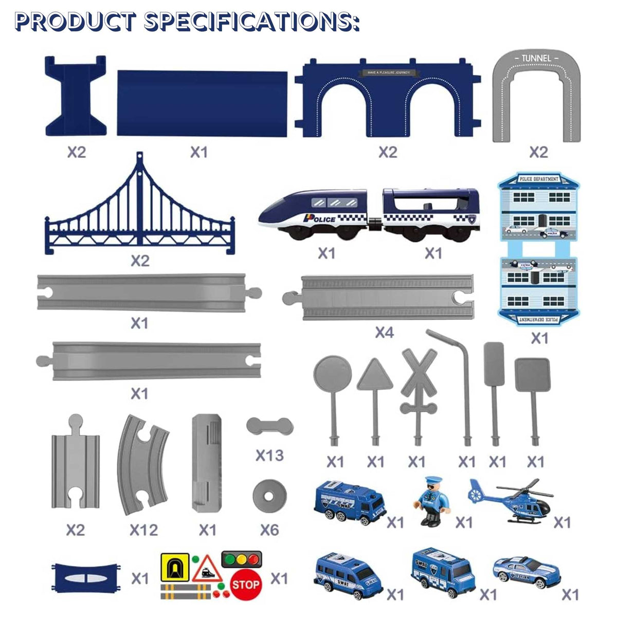 Teamsterz Police Service Rescue Train Set - 66 Pieces Included Helicopters &amp; Planes