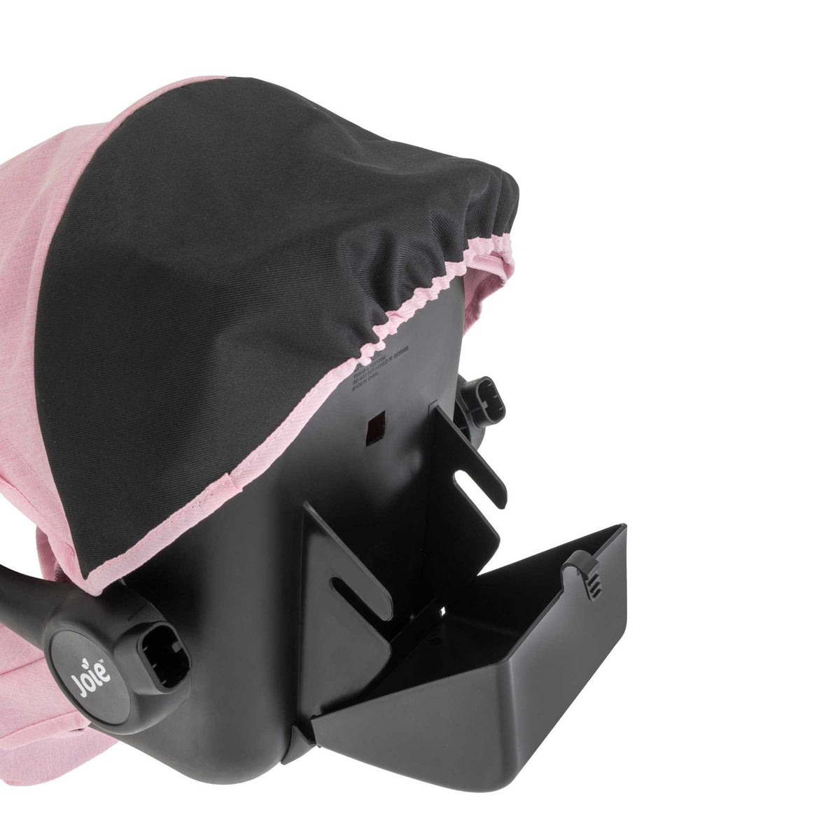 Joie I-Gemm Dolls Car Seat in pink and black, featuring a realistic design with secure harness, padded interior, and carry handle, perfect for children to safely transport their dolls during playtime