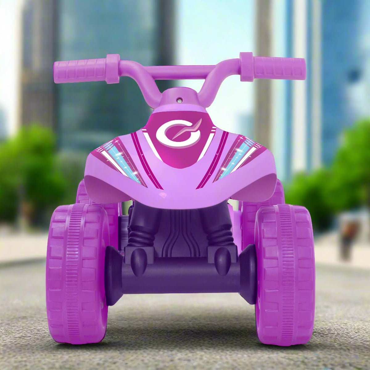 Electric pink EVO Shimmer Quad Ride-On for 2-year-olds, featuring a sturdy four-wheel design, ergonomic seat, and easy-to-grip handlebars, perfect for safe and fun outdoor adventures.