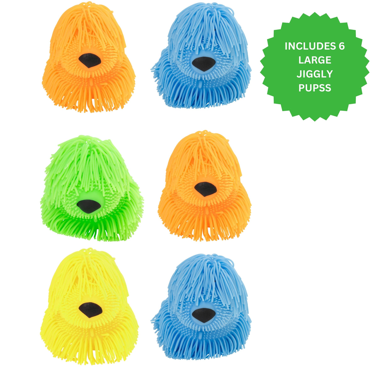 Jokes &amp; Gags Jiggly Pups  - 6 Large Sensory Long Haired Pups Sensory Toys