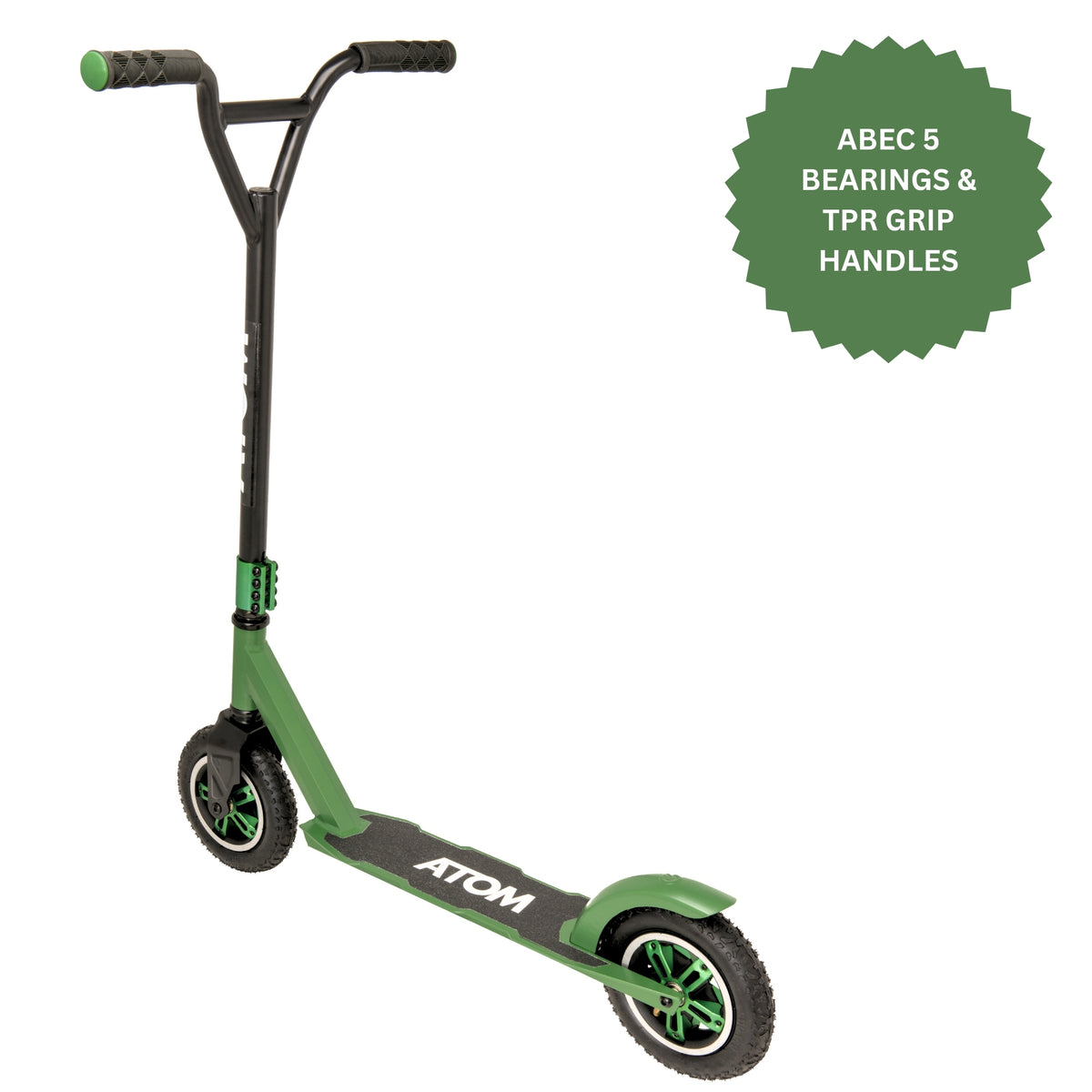 ATOM Dirt Rider Scooter in Green – Off-Road Kids Stunt Scooter with Large Wheels and Durable Frame for Outdoor Adventures