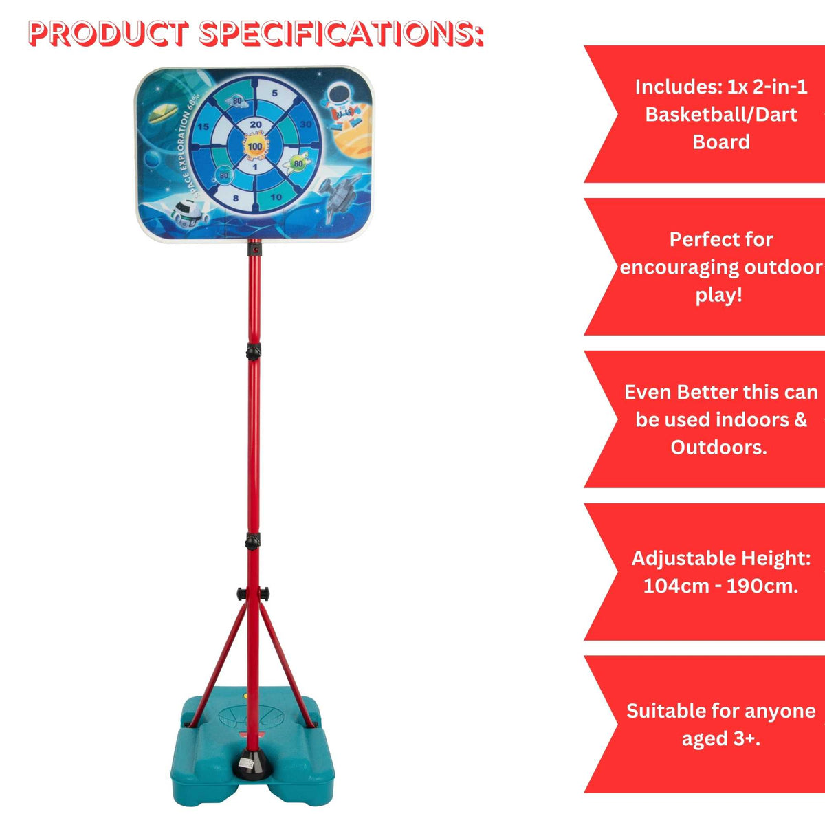 Basketball Hoop Set - 2in1 Basketball &amp; Dart Set With Adjustable Height Garden Toys &amp; Games