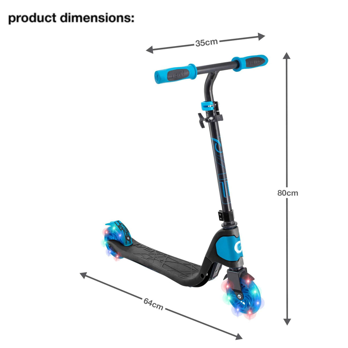 EVO Children&#39;s Light Up Light Speed Scooter for Kids Ages 5 and Up with LED Wheels and Adjustable Handlebar, perfect for enhancing motor skills and outdoor fun.