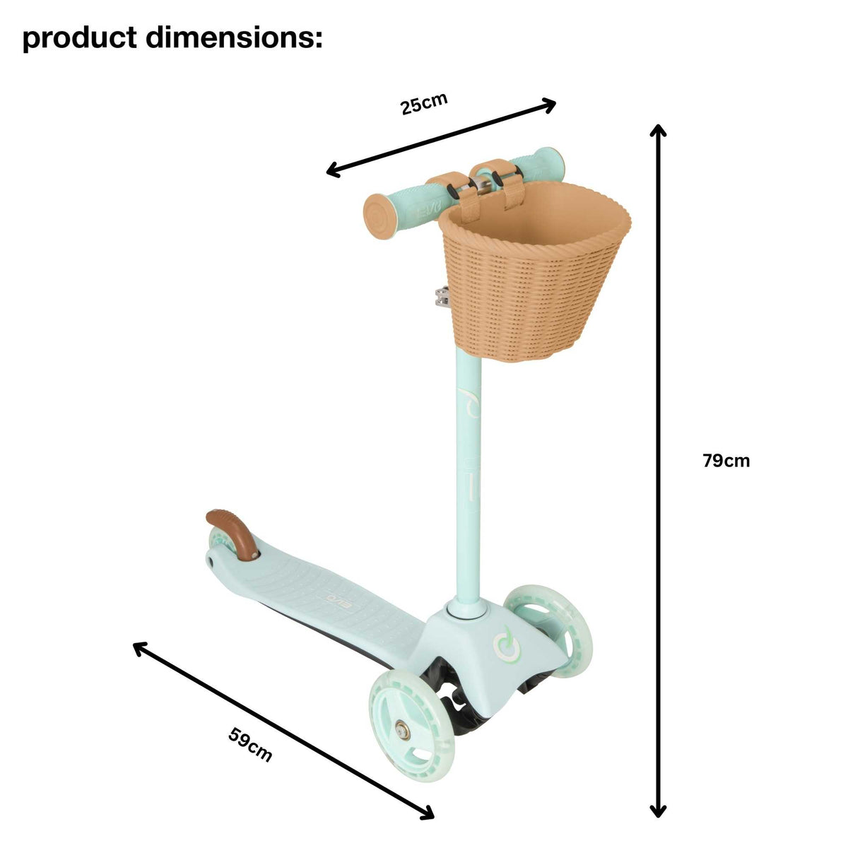 EVO Mini Cruiser Scooter with Basket, featuring a stable three-wheel design, adjustable handlebars, and lightweight, durable construction, perfect for young children’s outdoor adventures.