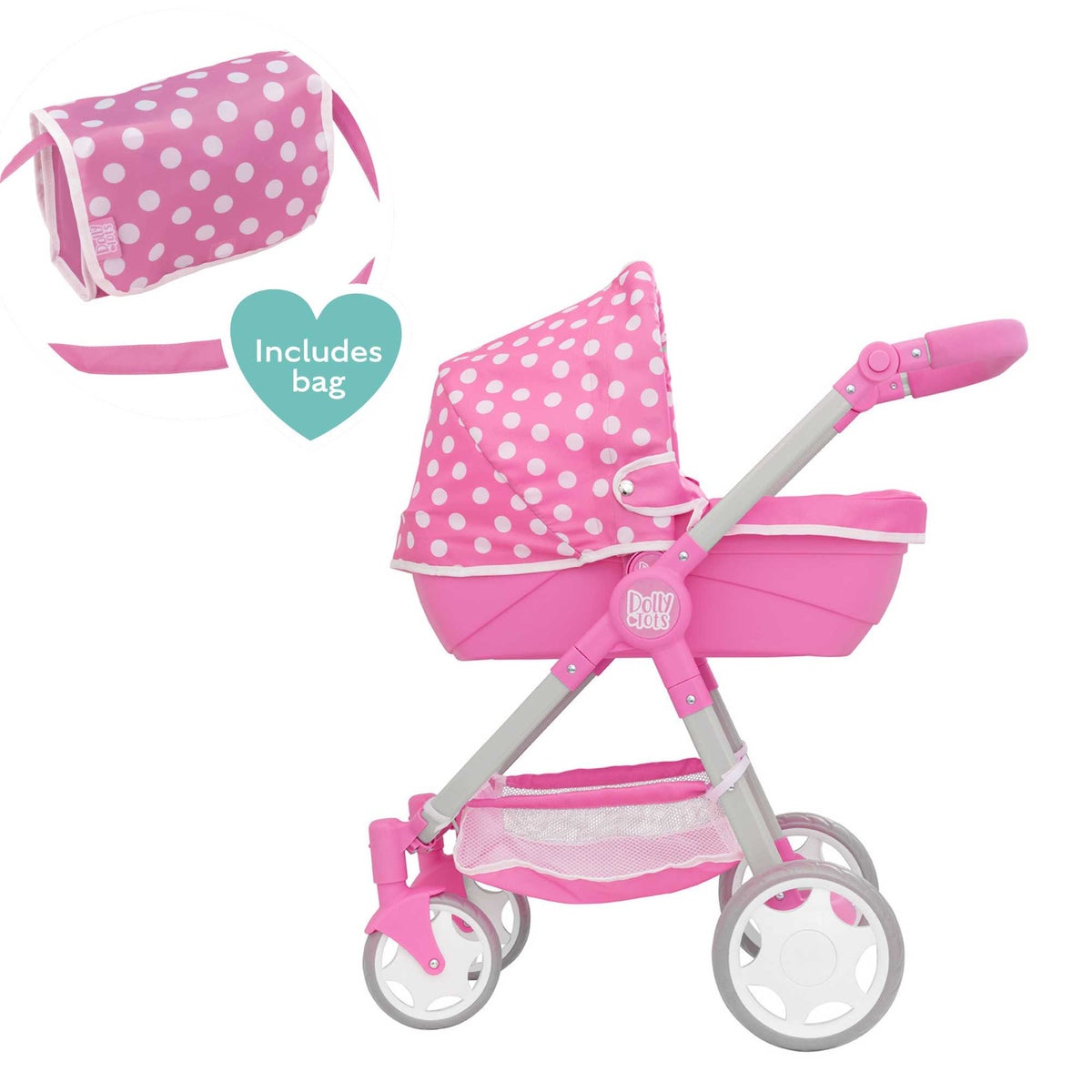 Dolly Tots Junior Roamer Dolls Pram - Modern and Versatile Toy Pram for Dolls with Adjustable Handle