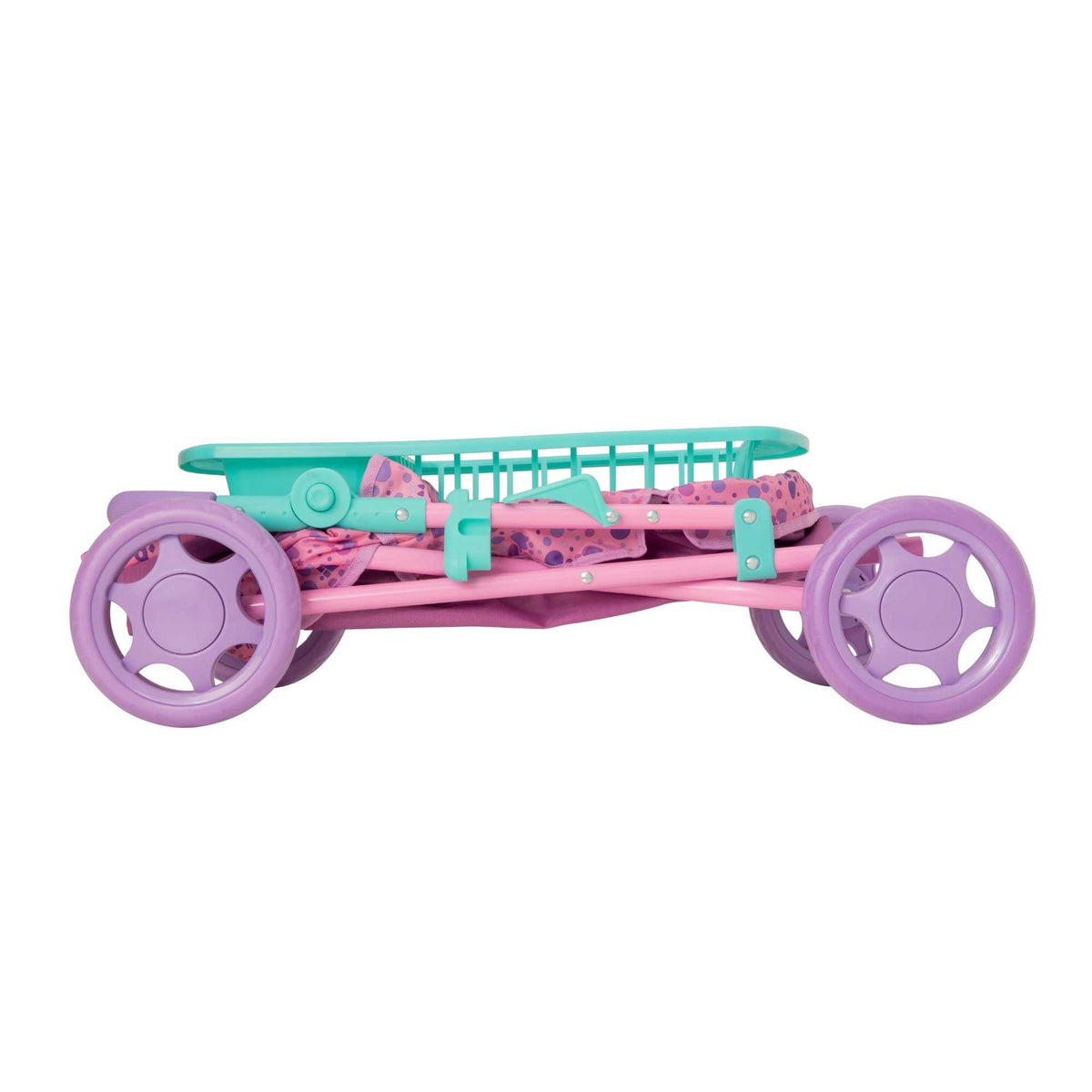 Adorable and colourful toy pram inspired by Gabby&#39;s Dollhouse, perfect for children to transport their favourite dolls and stuffed animals. Features include a sturdy frame, easy-to-push wheels, and playful designs with popular characters from the show. 