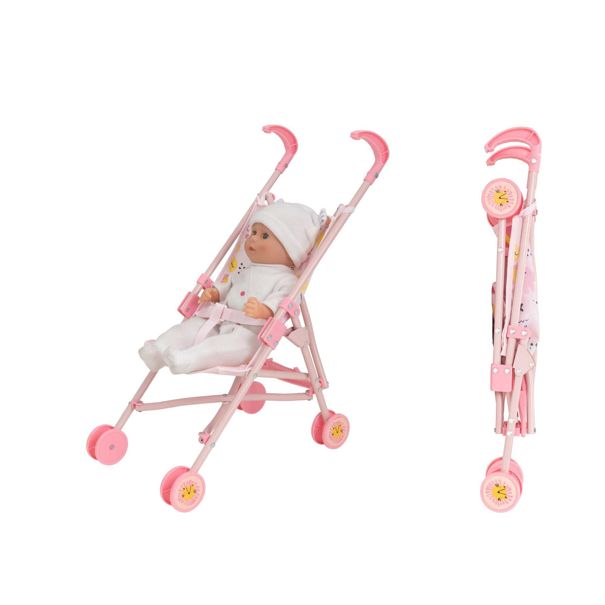 Perfectly designed stroller adorned with vibrant jungle prints for dolls, ideal for imaginative play and fostering creativity in children.