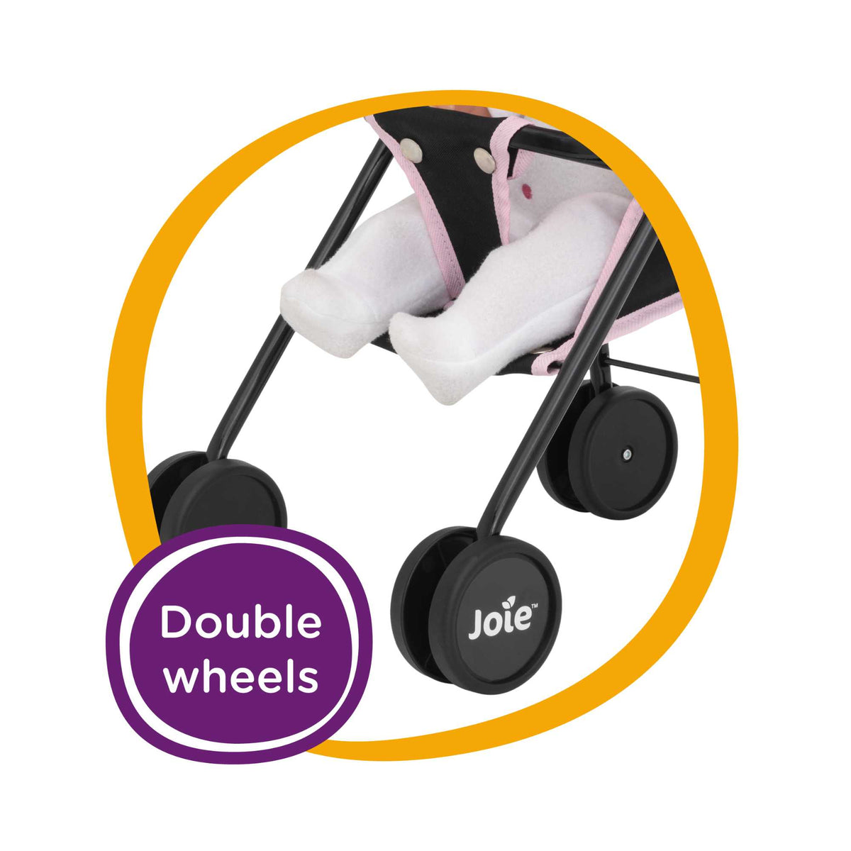 Stylish and compact toy pushchair designed for dolls, featuring a lightweight frame, easy-to-manoeuvre wheels, and a comfortable handle. Perfect for children to take their favourite dolls on the go, with a sleek and modern design.