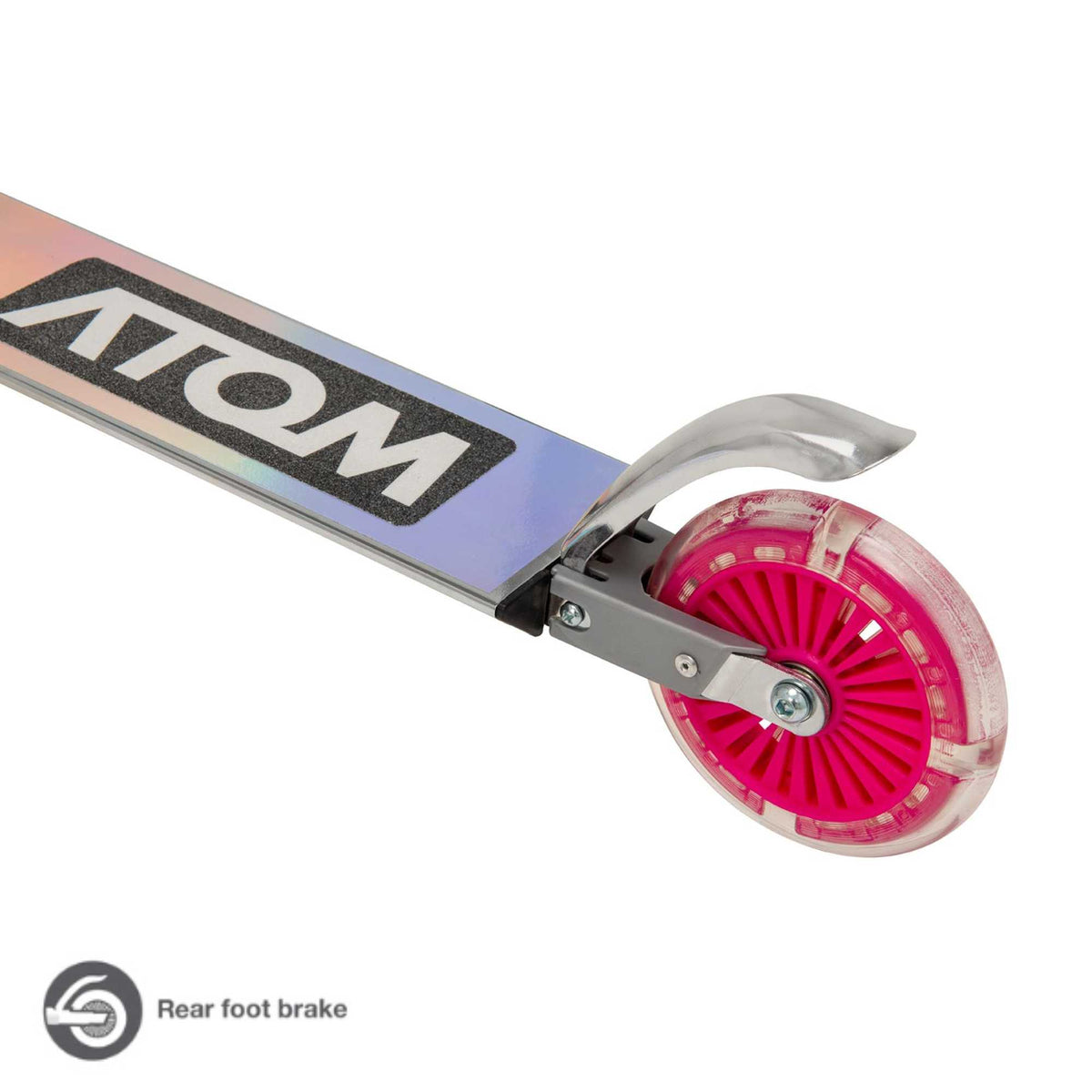 ATOM Inline Children&#39;s Kick Scooter in bright colours, designed for kids with a sturdy frame, adjustable handlebars, and smooth-rolling wheels, perfect for outdoor fun and active play.