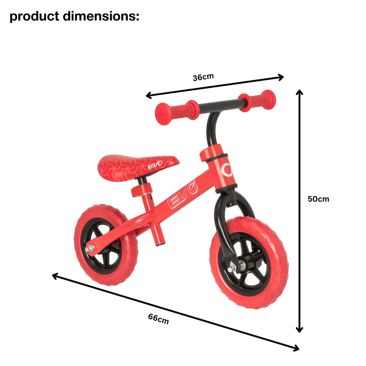 EVO Balance Bike with adjustable seat and handlebars, lightweight and durable frame, perfect for teaching children balance and coordination.