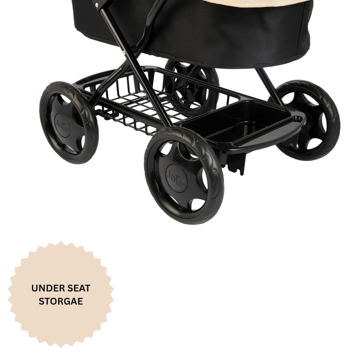 Joie Junior Classic Stone &amp; Black Pram - Includes Handheld Parasol &amp; Changing Bag Prams