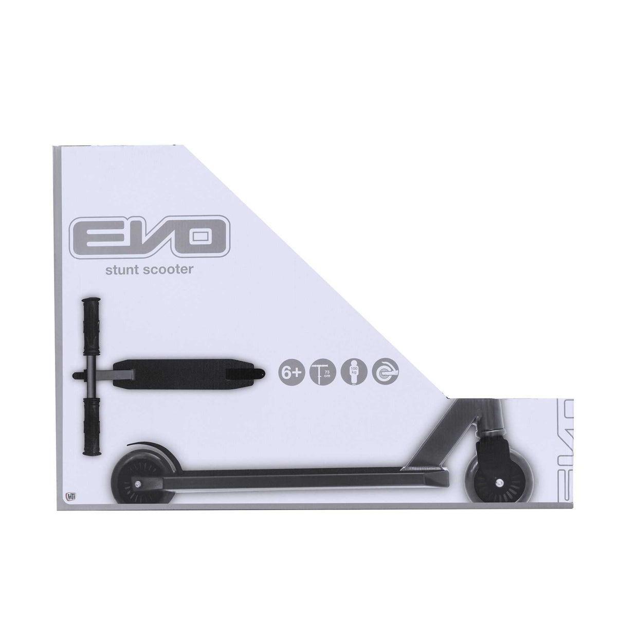 Children’s EVO Grey Viper Stunt Scooter with sleek grey finish, reinforced handlebars, non-slip deck, and high-traction wheels, designed for stunt riding and tricks. Features viper-inspired graphics and durable construction for performance at skateparks and streets.