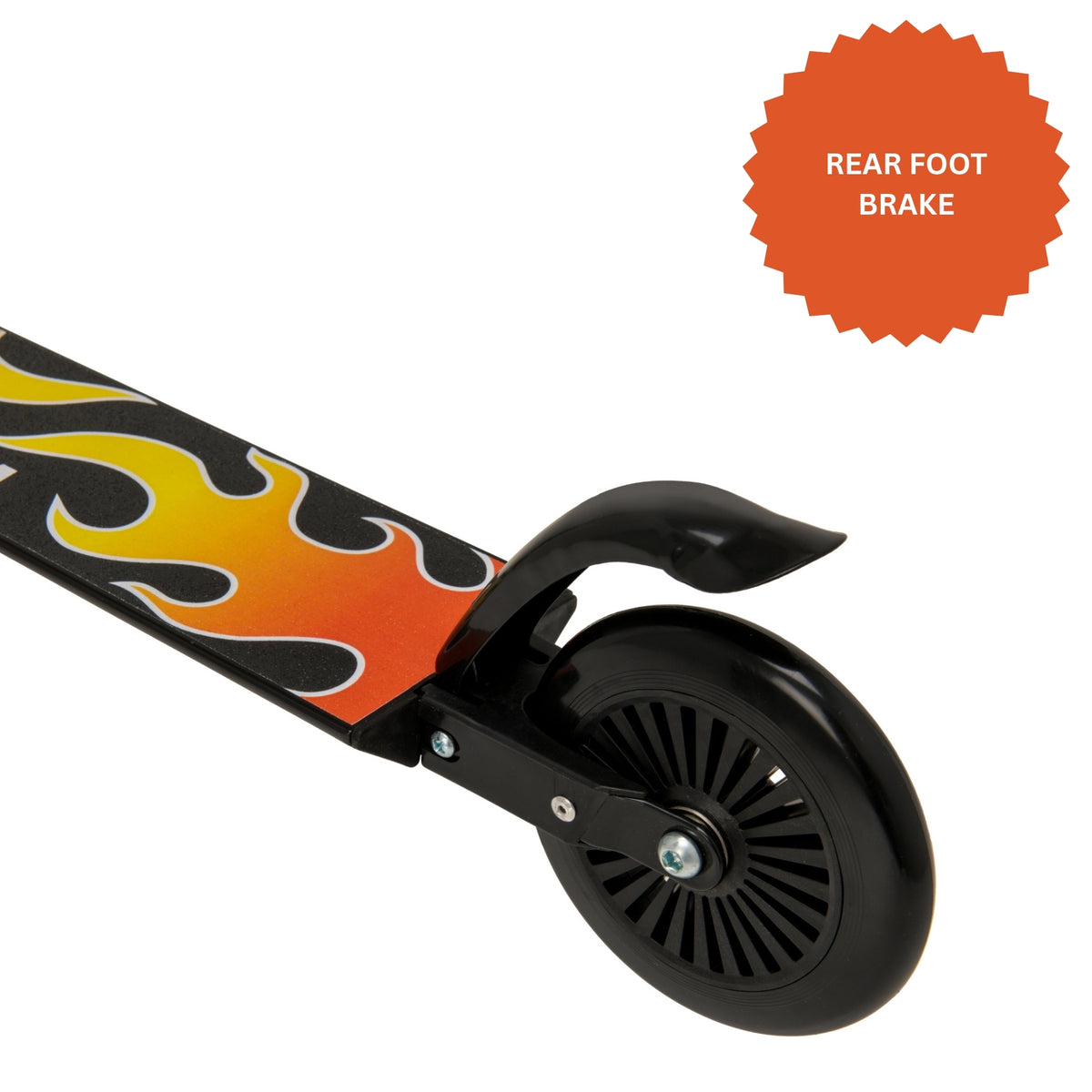 ATOM Inline Scooter with Flames Design – 2-Wheel Folding Kids Scooter with Adjustable Handlebar and Rear Brake for Ages 5+