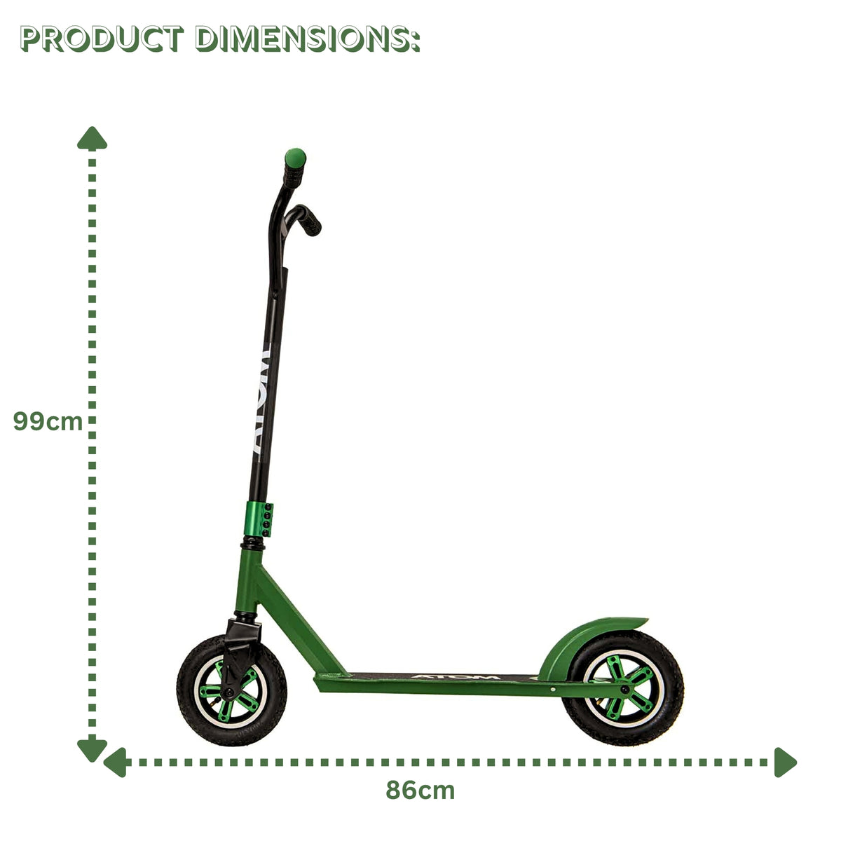 ATOM Dirt Rider Scooter in Green – Off-Road Kids Stunt Scooter with Large Wheels and Durable Frame for Outdoor Adventures