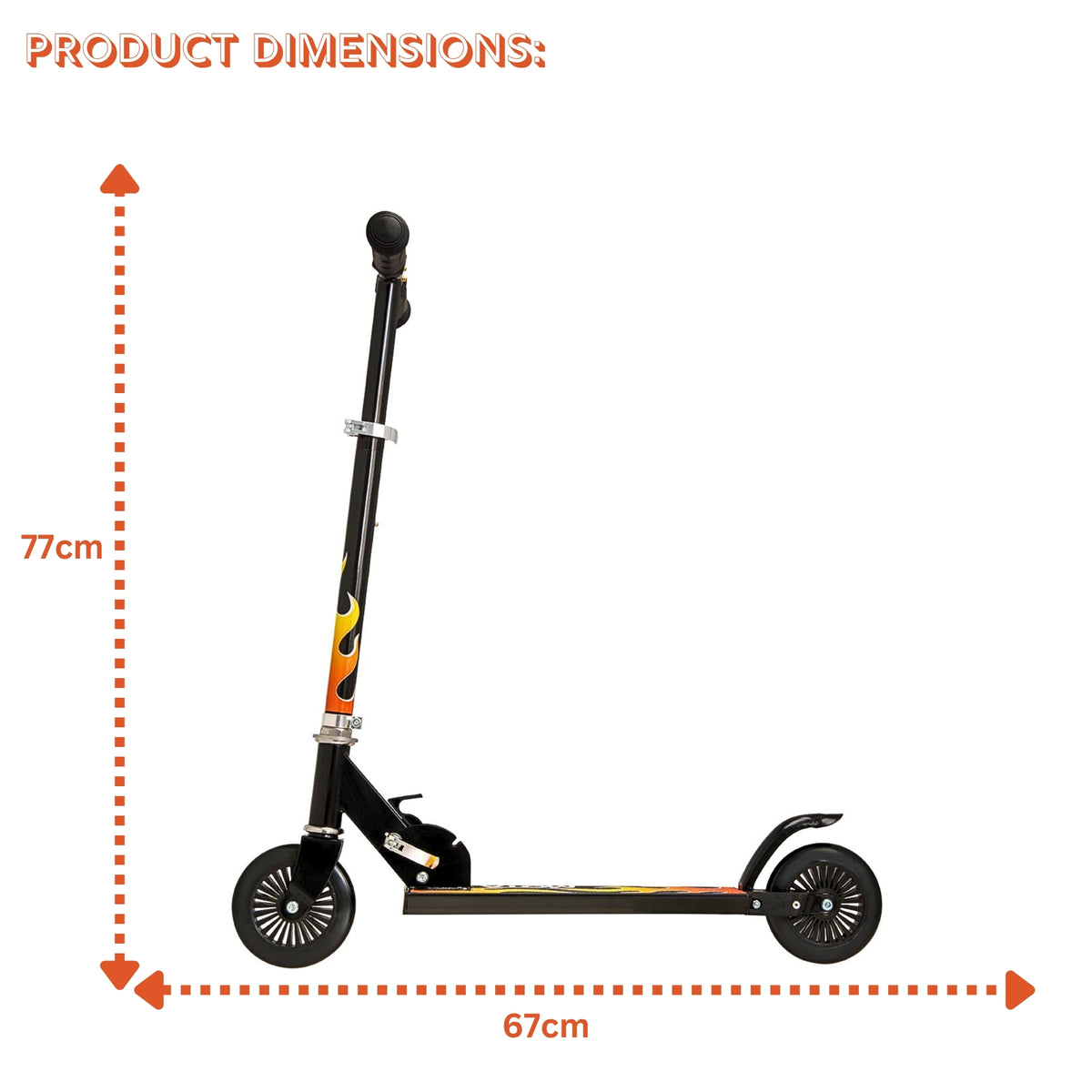 ATOM Inline Scooter with Flames Design – 2-Wheel Folding Kids Scooter with Adjustable Handlebar and Rear Brake for Ages 5+