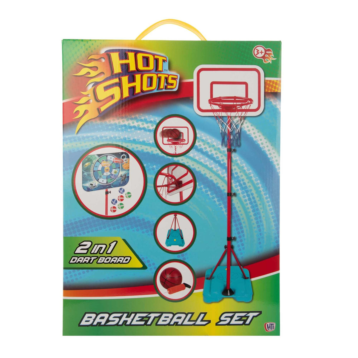 2-in-1 Kids Basketball Hoop Set with Adjustable Height, Sticky Dart Board, Velcro Darts, 3 Mini Balls, Ball Pump, and Water-Fillable Base for Indoor and Outdoor Play