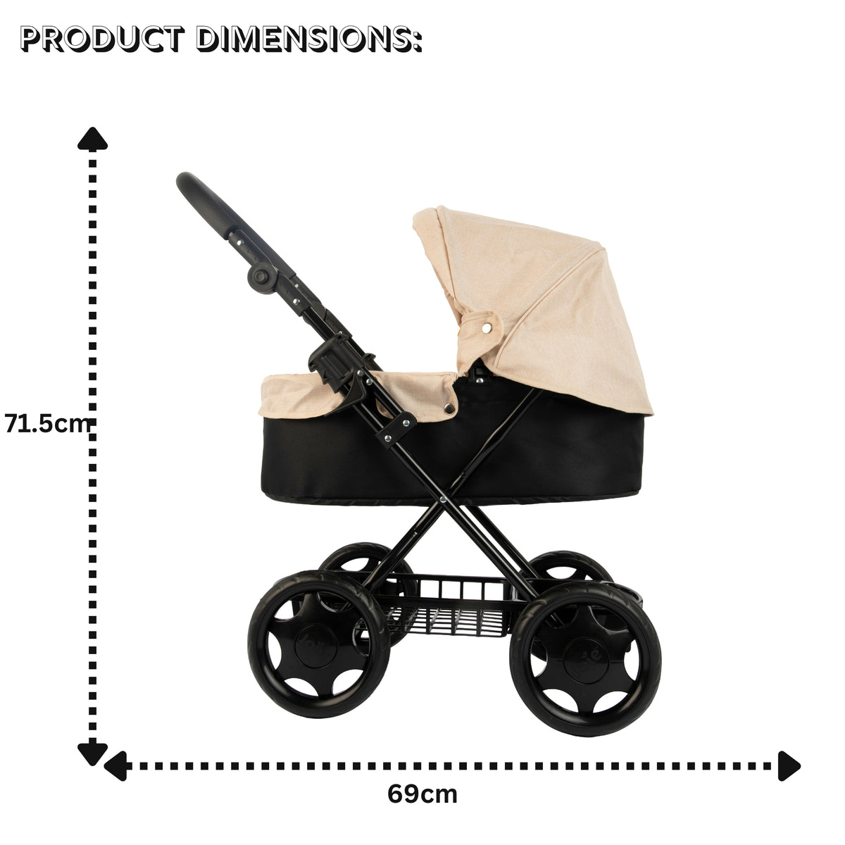 Joie Junior Classic Stone &amp; Black Pram - Includes Handheld Parasol &amp; Changing Bag Prams