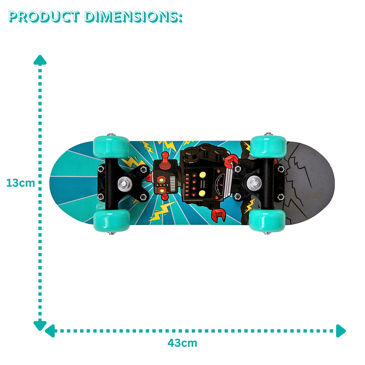ATOM 17 Inch Robot Skateboard for Kids – Beginner Mini Skateboard with Colourful Robot Graphic Deck and Grip Tape