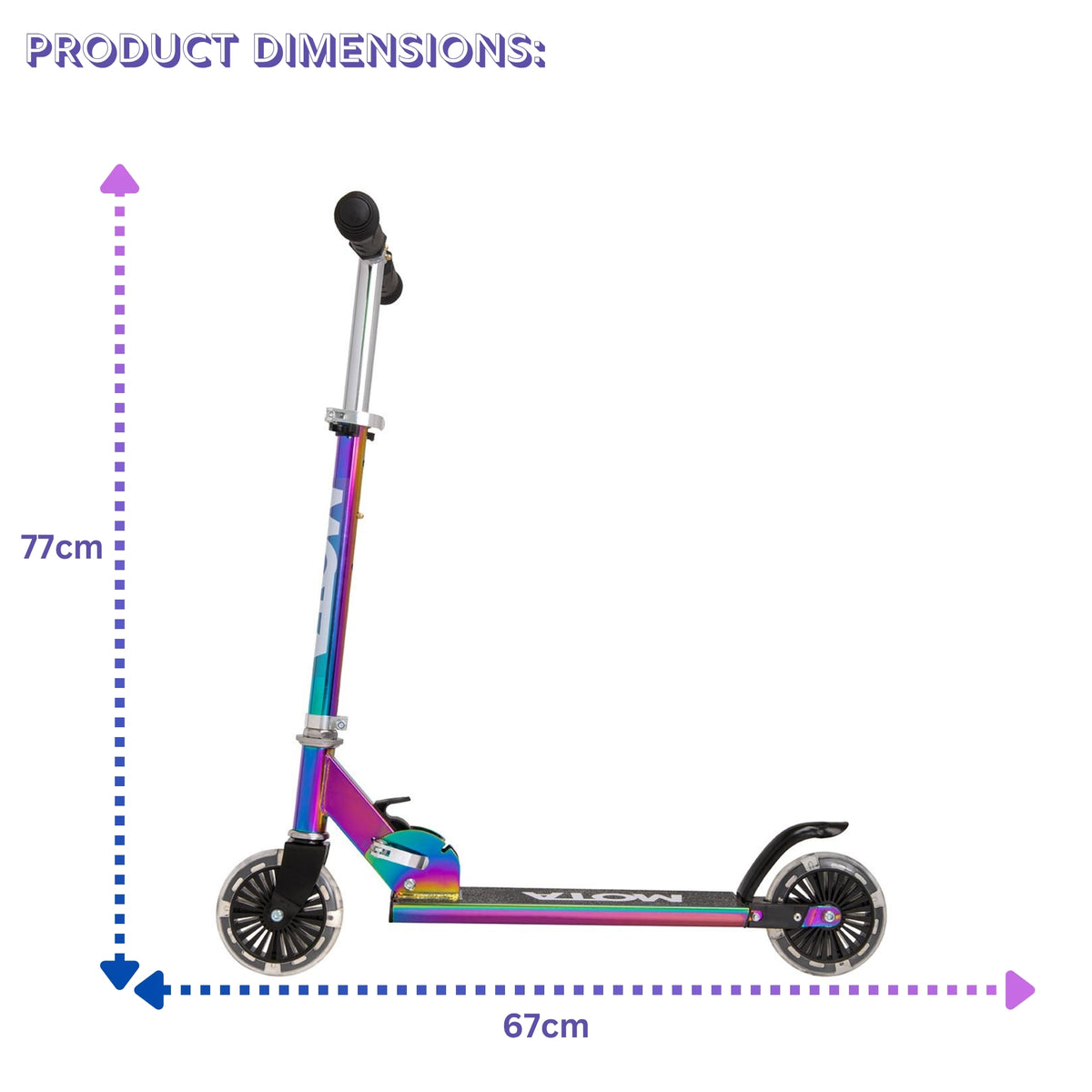 ATOM Light-Up Inline Scooter in Neochrome – Kids 2-Wheel Folding Scooter with LED Flashing Wheels and Adjustable Handlebar for Ages 5+