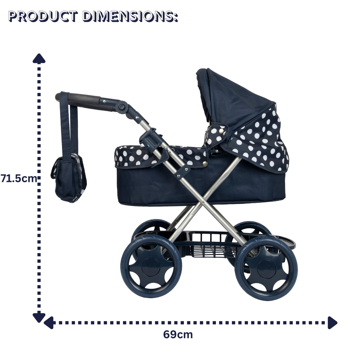 Dolly Tots Cherish Dolls Pram - Navy