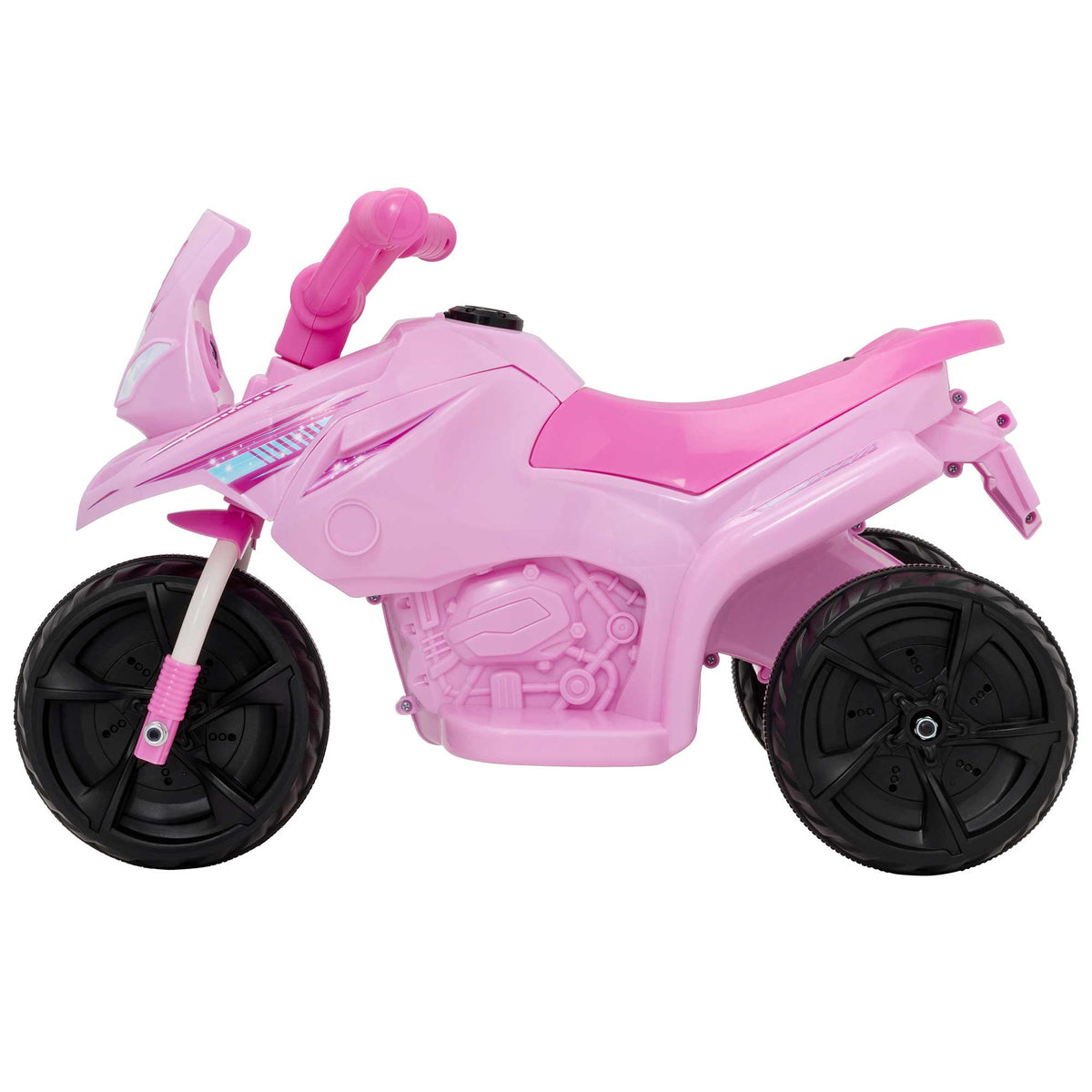 Electric pink EVO Shimmer Trike Ride-On for 2-year-olds, featuring a stable three-wheel design, ergonomic seat, and push-button acceleration for safe and exciting outdoor adventures.