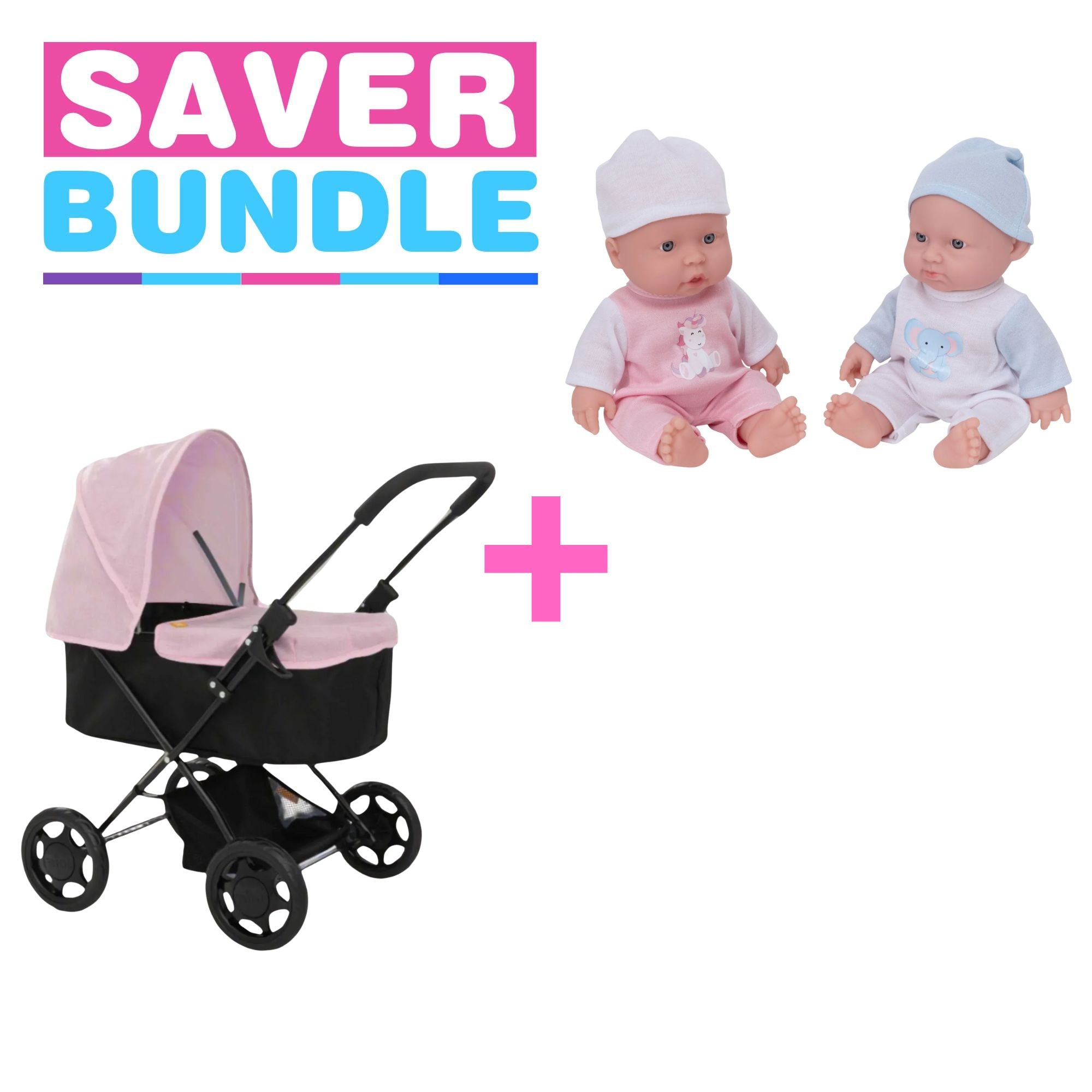 Joie Baby Dolls Pram - Pink & Black + BabyBoo Adorable Doll With Outfit Bundle