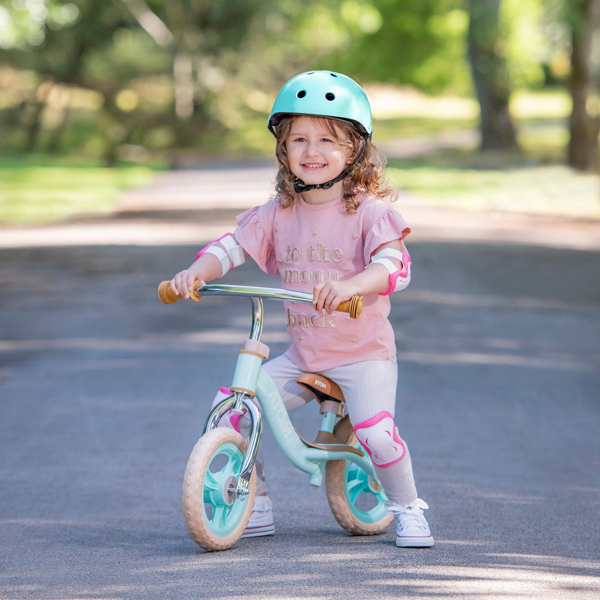 ATOM 10 inch Glider Balance Bike in Mint Green for Toddlers and Kids – Lightweight First Training Bike with Adjustable Seat and No Pedals.