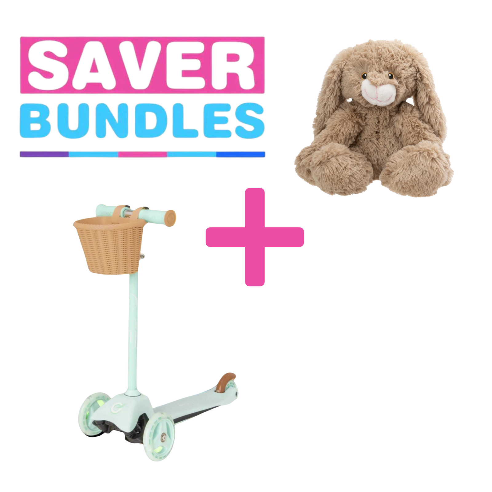 Mint Green Mini Cruiser + Bella & Bee Soft Plush Bunny Rabbit Bundle