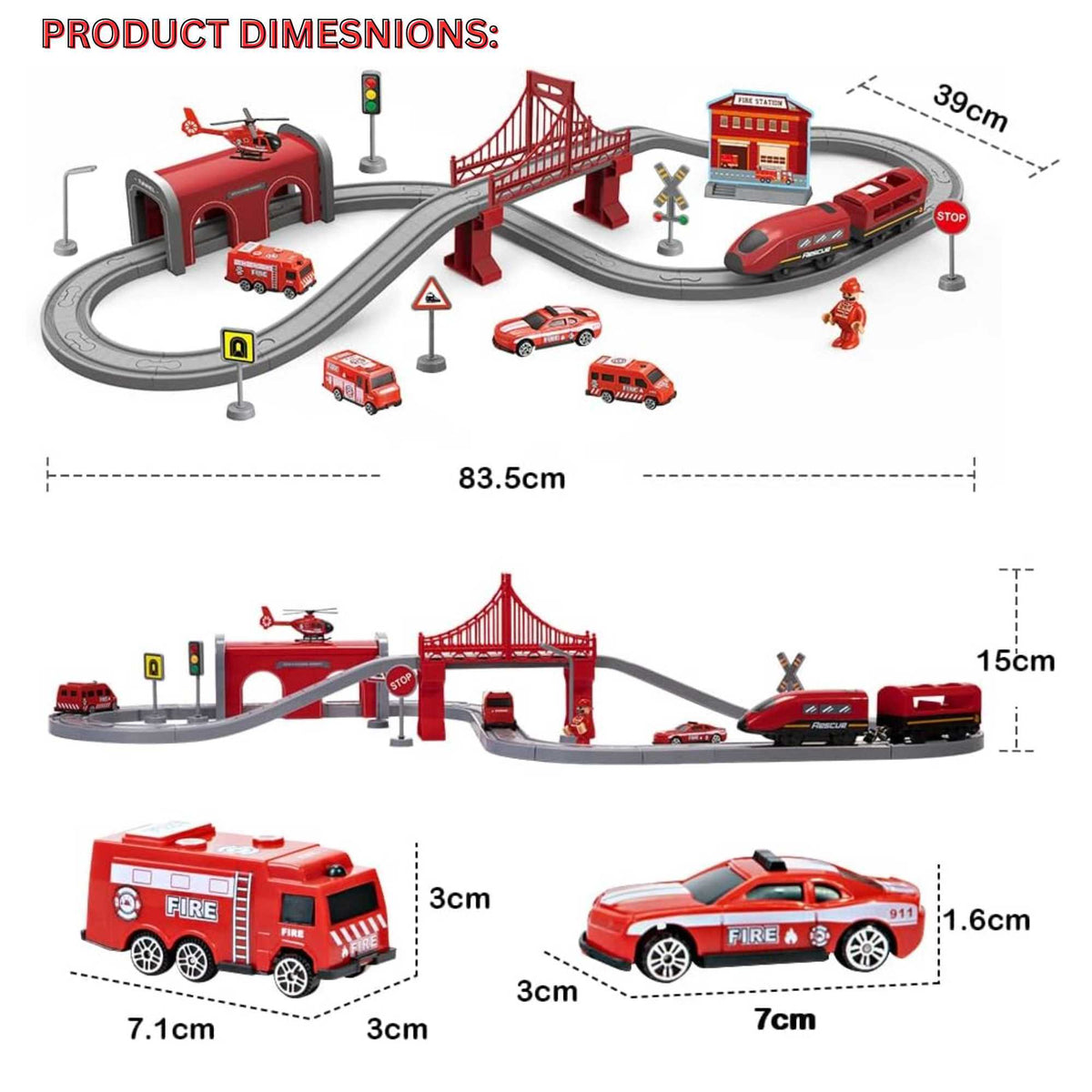Teamsterz Fire Service Rescue Train Set - 66 Pieces Included Helicopters &amp; Planes