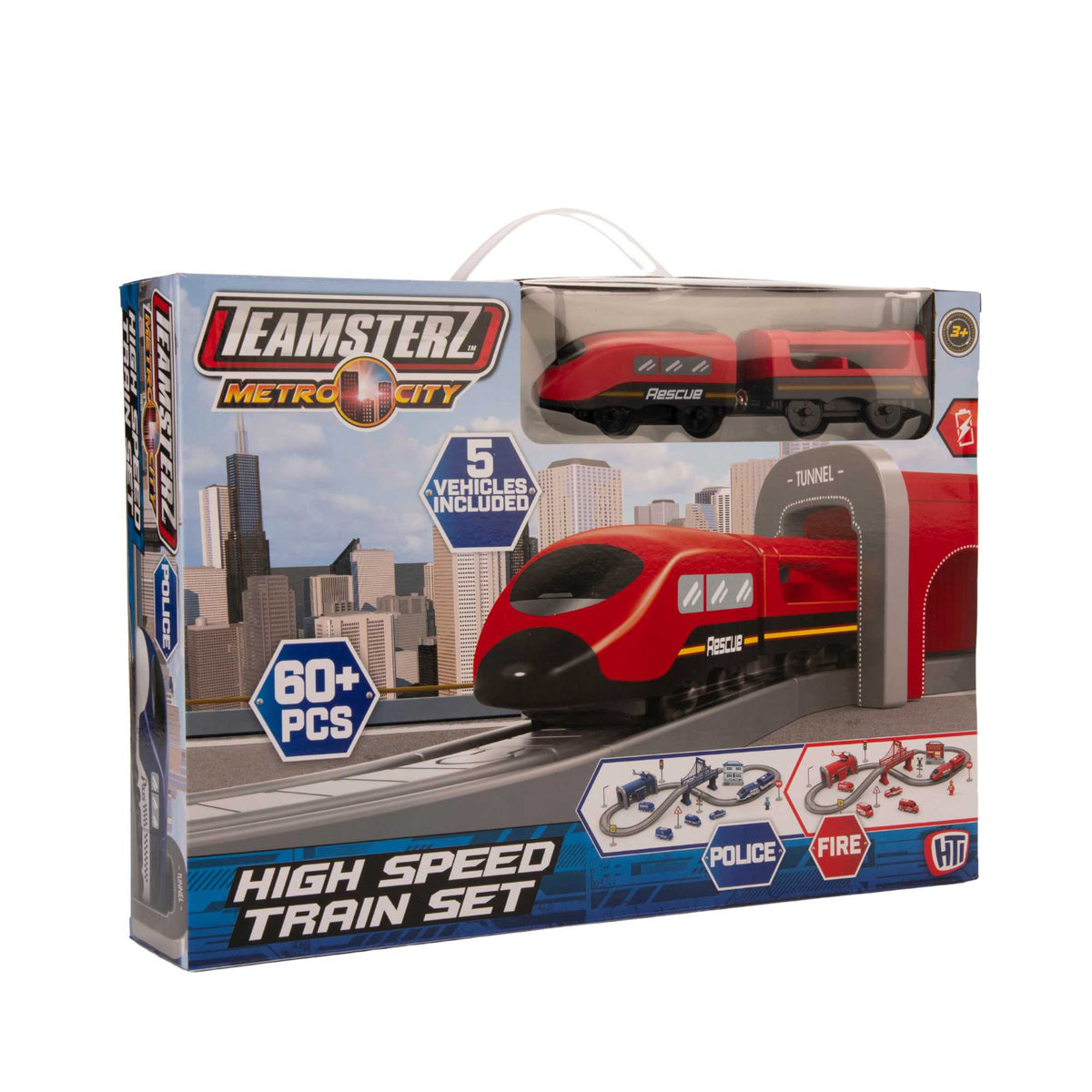 Teamsterz Fire Service Rescue Train Set - 66 Pieces Included Helicopters &amp; Planes