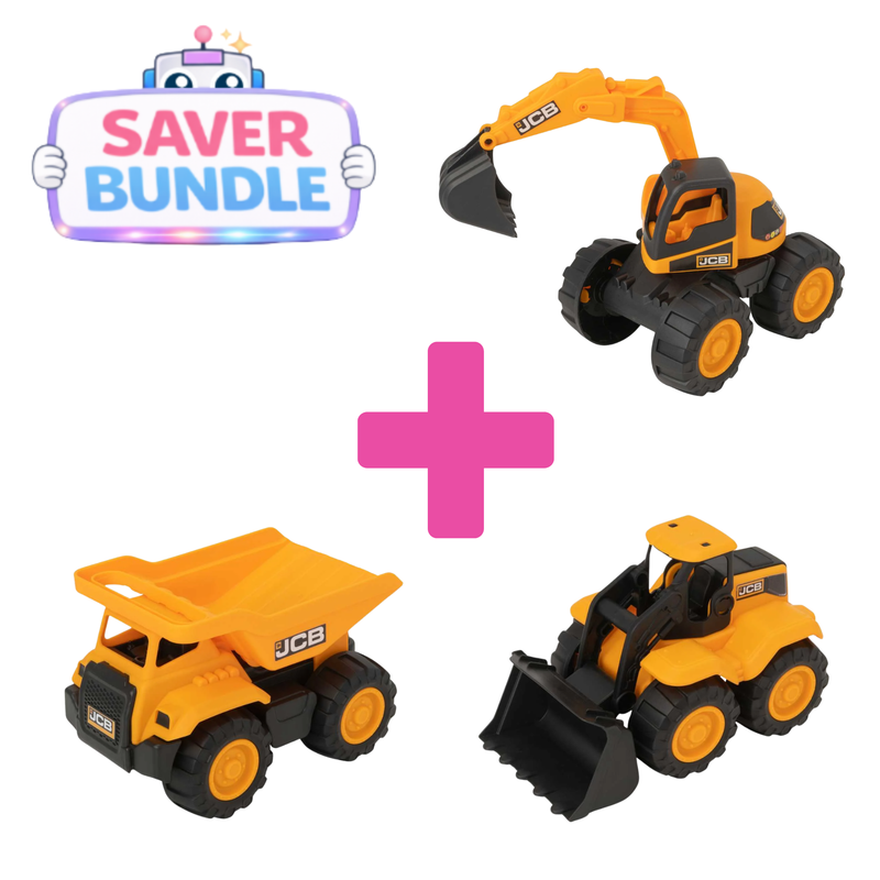 JCB 7" Bundle Set Including Excavator Dump Truck & Wheel Loader