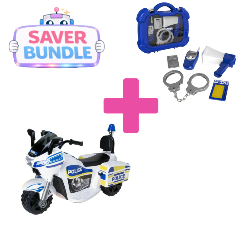 EVO 6v Kids Electric Ride-On Police Bike + Police Playset Bundle