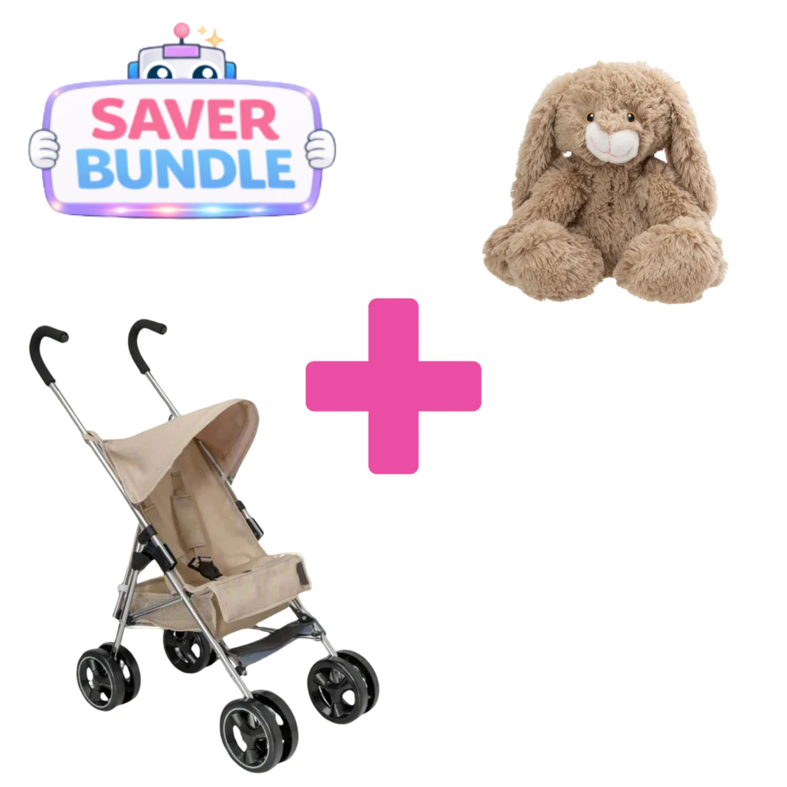 Celuna Premium Junior Dolls Stroller + Bella & Bee Bunny Rabbit Bundle