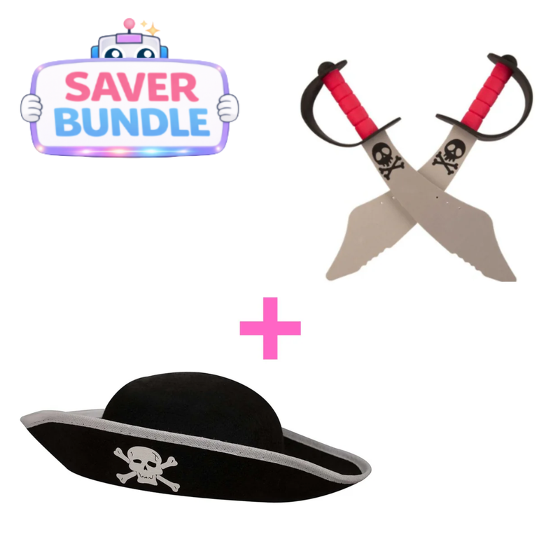 Fancy Dress Pirate Hat + Pirates Foam Cutlass - 2 Pack Pirate Swords - Bundle