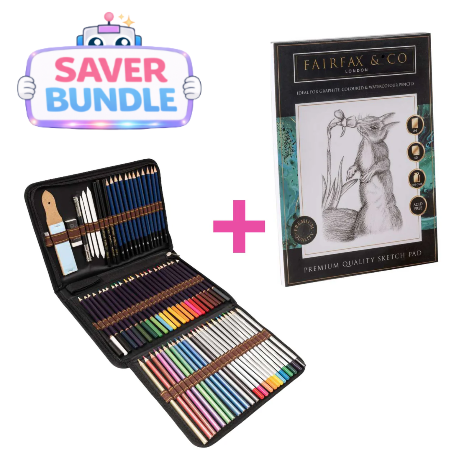 72 Piece Pencil Drawing Set + A4 40 Sheet Premium Quality Sketch Pad Bundle