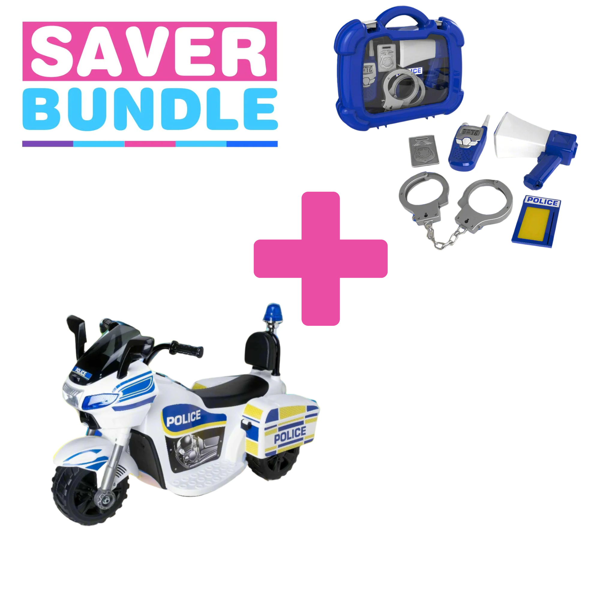 EVO 6v Kids Electric Ride-On Police Bike + Police Playset Bundle