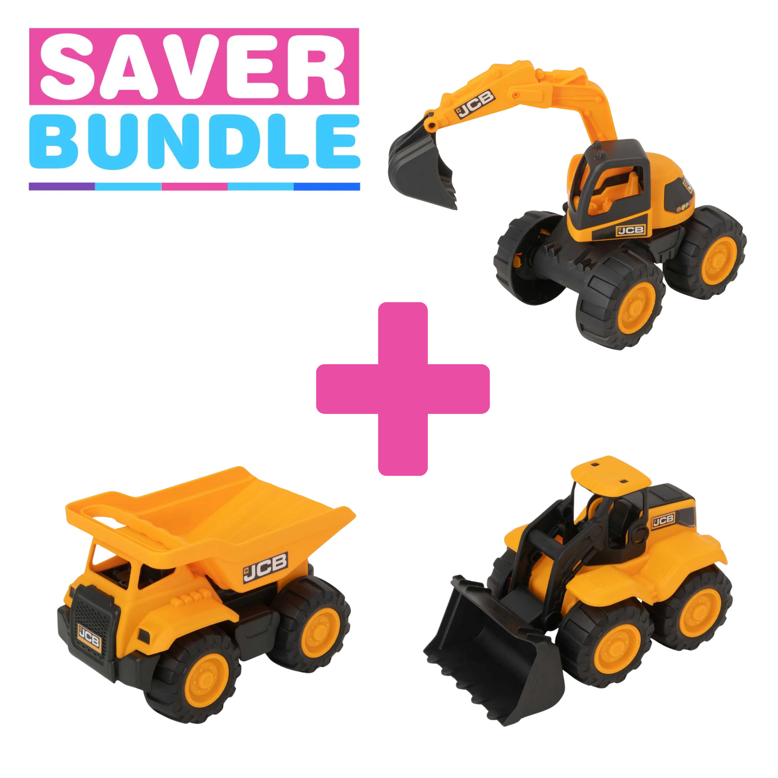 JCB 7" Bundle Set Including Excavator Dump Truck & Wheel Loader